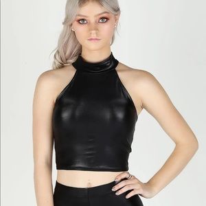 Blackmilk - Twisted Wet Look Halter Crop - OBO